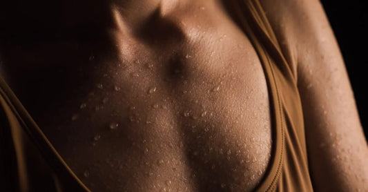 Chest skin wet with perspiration